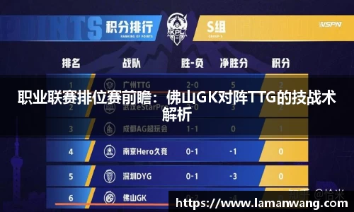 职业联赛排位赛前瞻：佛山GK对阵TTG的技战术解析